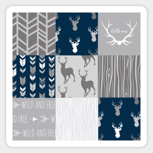 Patchwork Woodland - navy and grey Sticker